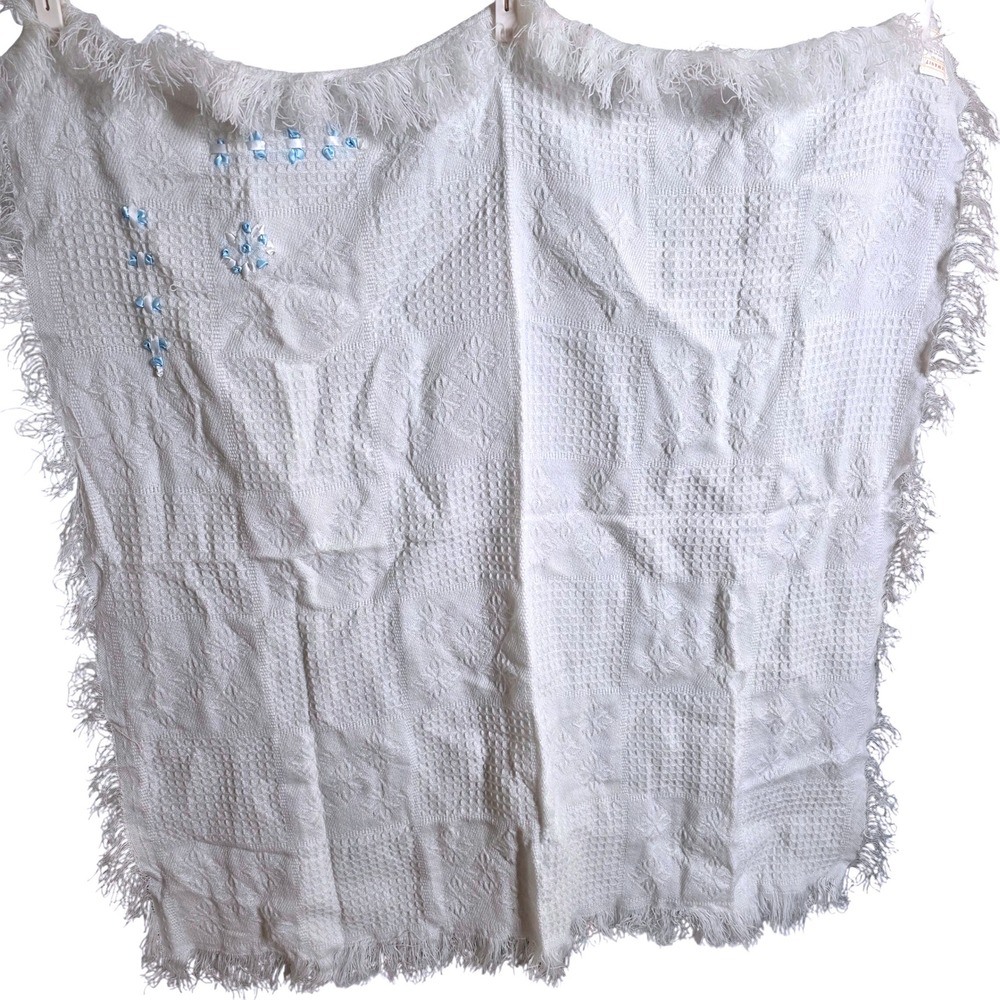 Friemanit Kids Woven Acrylic Fiber Knit Blanket Throw White 35" Square